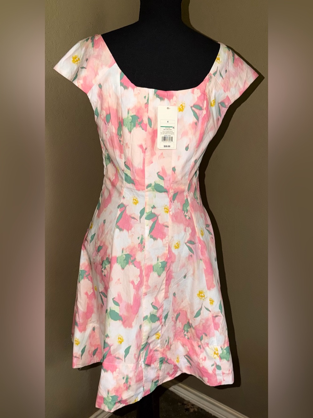 A New Day - pink and yellow floral watercolor cotton mini dress - Picture 2 of 6